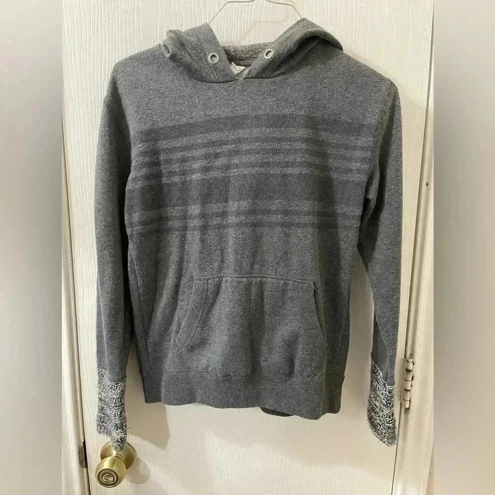 AEROPOSTALE Gray Striped Hoodie Long Sleeves Knit Cuffed Sweatshirt Sz S/P
